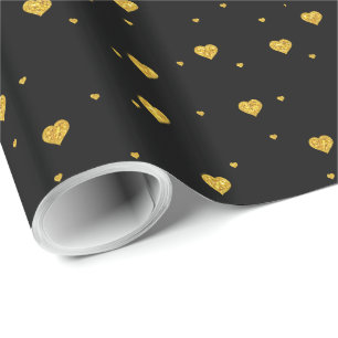 Gold Glitter Hearts Seamless Pattern Wrapping Paper