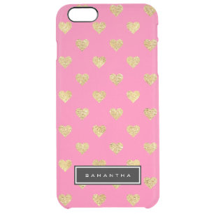 Gold glitter hearts clear iPhone 6 plus case
