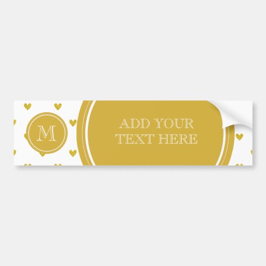 Gold Glitter Hearts with Monogram Bumper Sticker