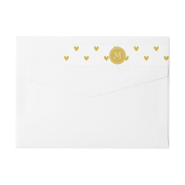 Gold Glitter Hearts with Monogram Wrap Around Label (Back)