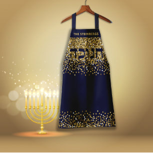 Gold Glitter Hebrew Hanukkah Light up Night Apron