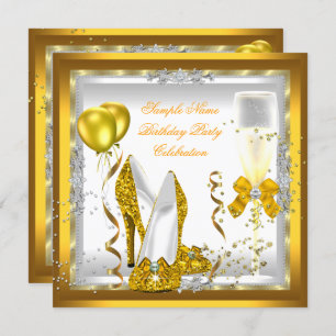 Gold Glitter Heels White Yellow Birthday Party Invitation