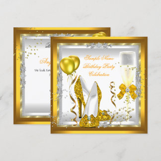 Gold Glitter Heels White Yellow Birthday Party Invitation
