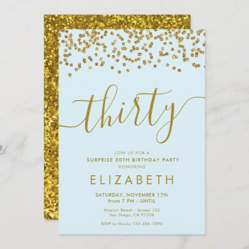 Gold Glitter Hello 30 Thirtieth Birthday Invitatio Invitation