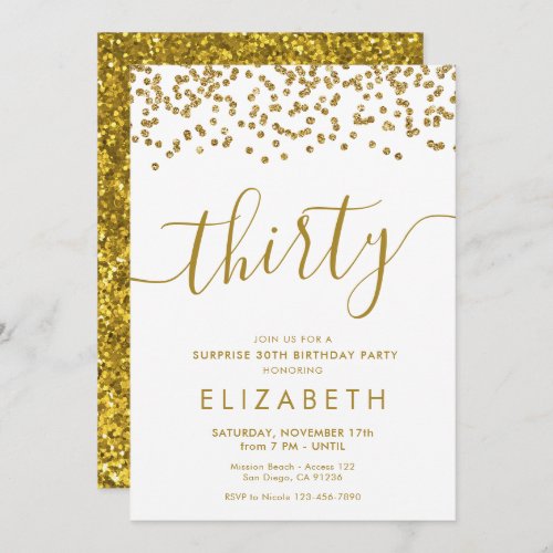 Gold Glitter Hello 30 Thirtieth Birthday Invitatio Invitation