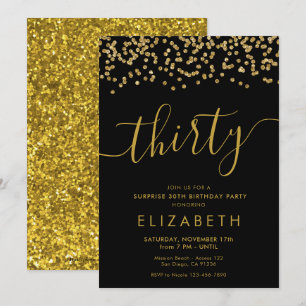Gold Glitter Hello 30 Thirtieth Birthday Invitatio Invitation