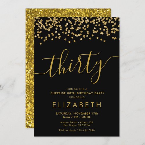 Gold Glitter Hello 30 Thirtieth Birthday Invitatio Invitation