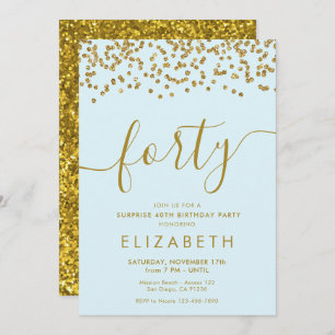 Gold Glitter Hello 40 Fortieth Birthday Invitation