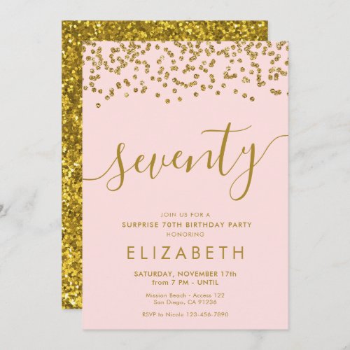 Gold Glitter Hello 70 Seventieth Birthday Invitati Invitation