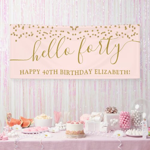 Gold Glitter Hello Forty 40th Birthday Party Banner