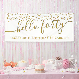 Gold Glitter Hello Forty 40th Birthday Party Banner