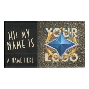 Gold Glitter "Hi! My Name Is" Template w/ Logo Name Tag