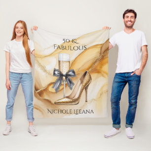 Gold Glitter High Heel 50 & Fabulous Birthday Fleece Blanket