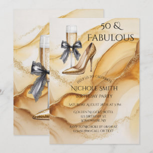 Gold Glitter High Heel 50 & Fabulous Birthday Invitation
