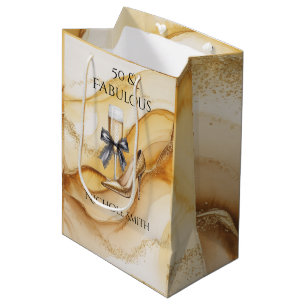 Gold Glitter High Heel 50 & Fabulous Birthday Medium Gift Bag