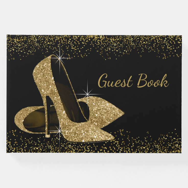 Gold Glitter High Heel Shoe Guest Book Zazzle