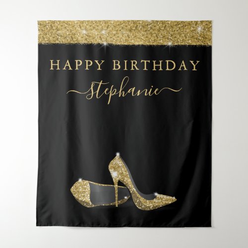 Gold Glitter High Heels Birthday Backdrop