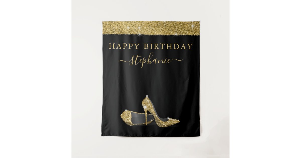 Gold Glitter High Heels Birthday Backdrop Zazzle