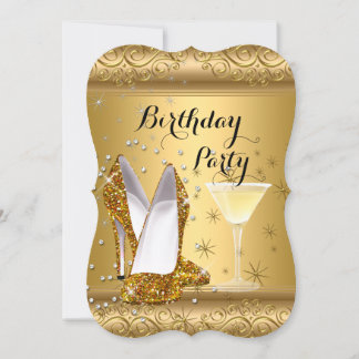 Gold Glitter High Heels Cocktail Birthday Party 4 Invitation