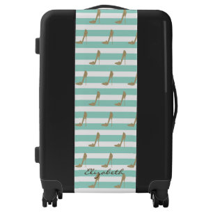 Gold Glitter High Heels, Stripes- Personalized Luggage