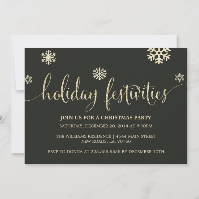 Gold Glitter Holiday Festivities | Invitations (Front)