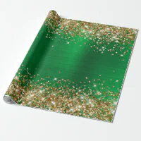 Black gold glitter drips sparkle glam wrapping paper, Zazzle