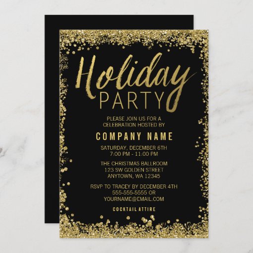 Gold Glitter Holiday Party Invitation | Zazzle