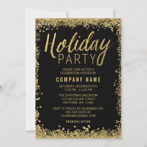 Gold Glitter Holiday Party Invitation