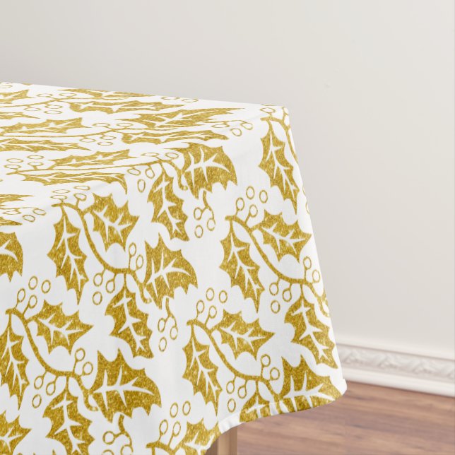 Gold glitter holly berry trendy Christmas holiday Tablecloth (In Situ)