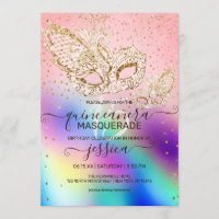 Gold Glitter Holographic Masquerade Quinceañera