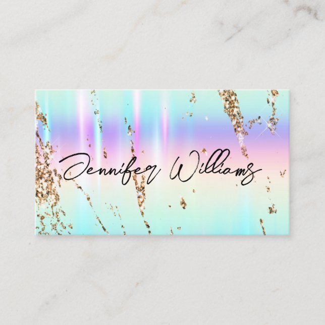 Gold Glitter Holographic Modern Makeup Artist Business Card (Front)