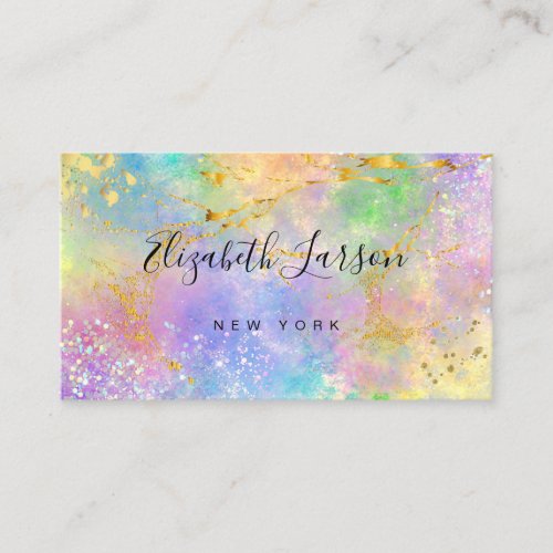 Gold Glitter Holographic Opal Stone Beauty Artist Business Card