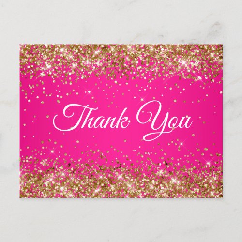 Gold Glitter Hot Pink 21st Birthday Thank You Postcard