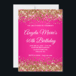 Gold Glitter Hot Pink Fancy Monogram 40th Birthday Invitation<br><div class="desc">An elegant monogrammed 40th birthday invitation for her. You can customize the text for another milestone birthday celebration. The digital art feature faux sparkly gold glitter with extra sparkles against a bright and vivid hot pink ombre image. The fancy black and white calligraphy monogram can be customized. All the artistic...</div>