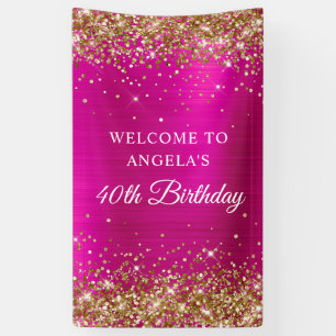 Gold Glitter Hot Pink Foil 40th Birthday V Banner