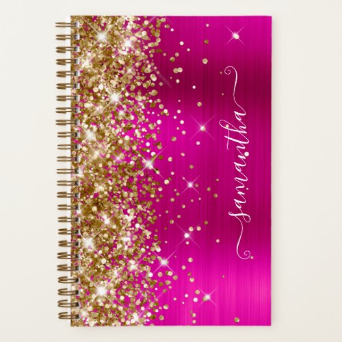 Gold Glitter Hot Pink Foil Girly Signature Notebook