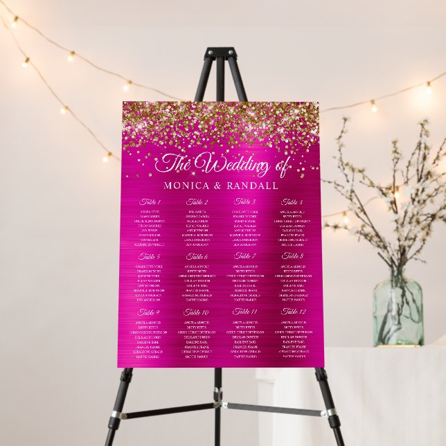 Gold Glitter Hot Pink Foil Seating Chart Foam Board (In Situ (Stand))