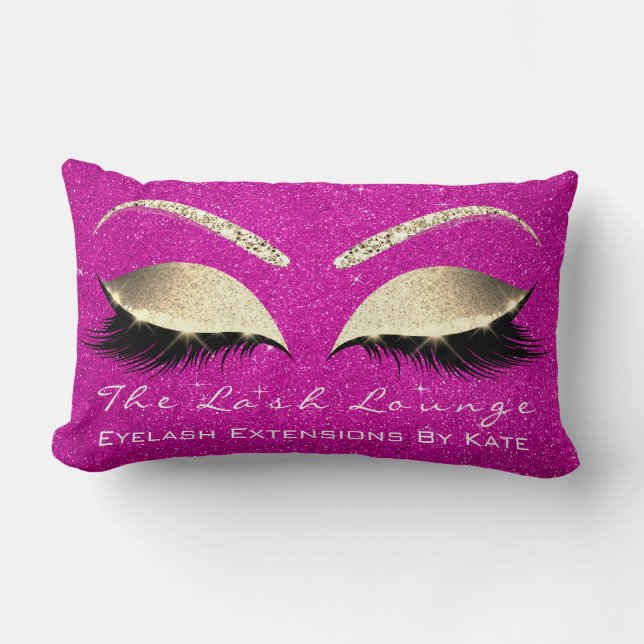 Gold Glitter Hot Pink Makeup Eyes Lashes Beauty Lumbar Pillow (Front)