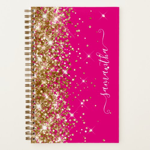 Gold Glitter Hot Pink Modern Girly Signature Notebook