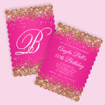 Gold Glitter Hot Pink Monogram 50th Birthday Invitation<br><div class="desc">An elegant monogrammed 50th birthday 5x7 invitation for her. 
Faux shiny gold glitter with sparkles against a bright hot pink ombre graphic image. 
The white classic fancy calligraphy of the monogram can be customized. 
All the shiny elements in this modern girly design are digital graphics.</div>