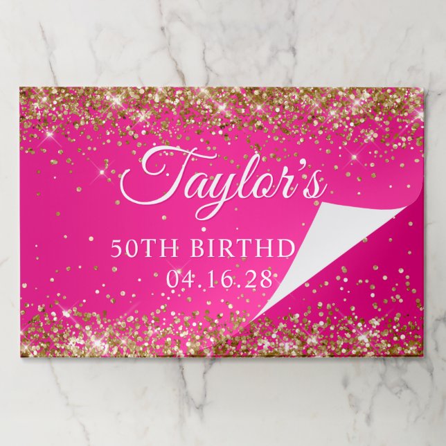 Gold Glitter Hot Pink Ombre 50th Birthday Paper Pad (Folded)