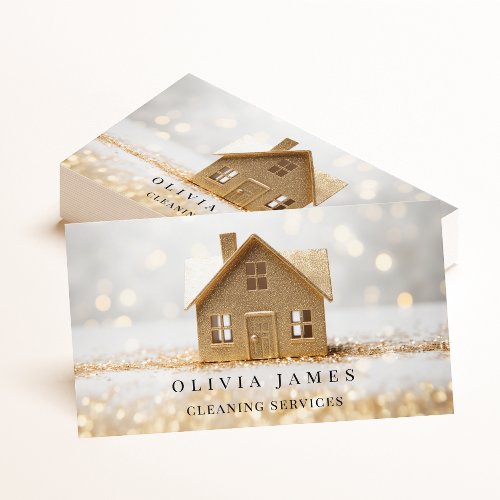 Gold Glitter House Cleaning Services Housekeeping Business Card