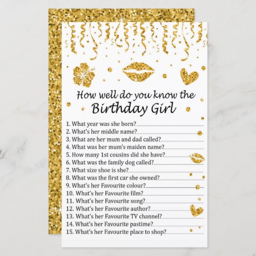 Gold glitter How well do you know the birthday gir