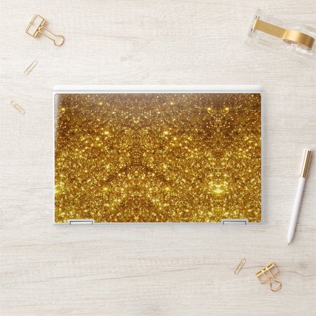 Gold Glitter HP Laptop Skin & Cover - Golden Spark (Desk)
