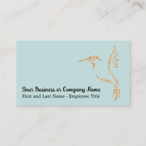 Gold Glitter Hummingbird on Light Teal Business Card