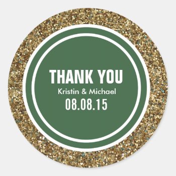 Gold Glitter Hunter Green Custom Thank You Label by Mintleafstudio at Zazzle