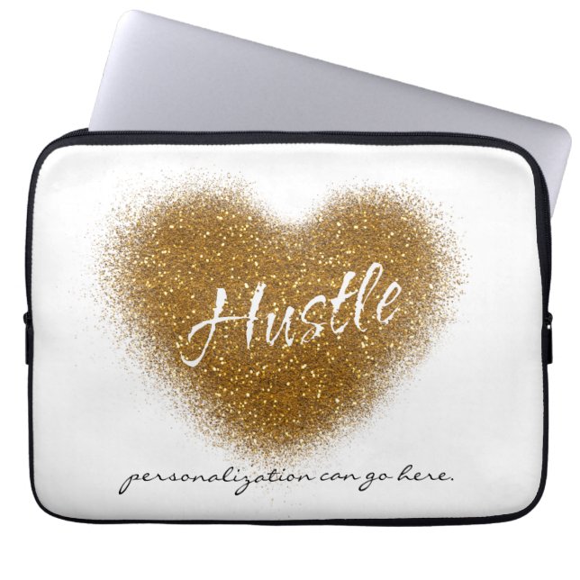 Gold Glitter HUSTLE Heart Glamour  Laptop Case Bag (Front)