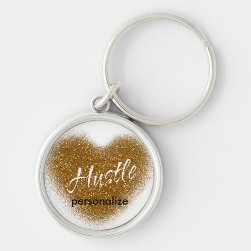 Gold Glitter HUSTLE Heart Inspirational Keychain