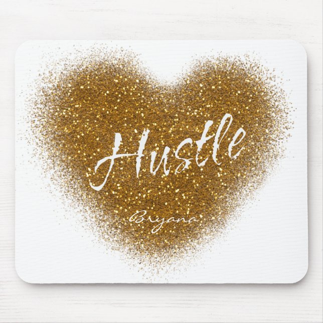 Gold Glitter HUSTLE Heart Personalized Mouse Pad (Front)