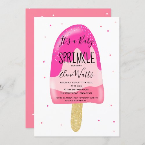 Gold glitter ice cream blush baby sprinkle shower invitation